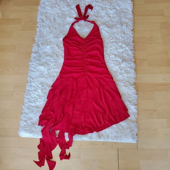 AGB Dress Women's Red Y2k Halter Neck Mini Dress Size 6  V neck  90s NWT - Picture 3 of 7